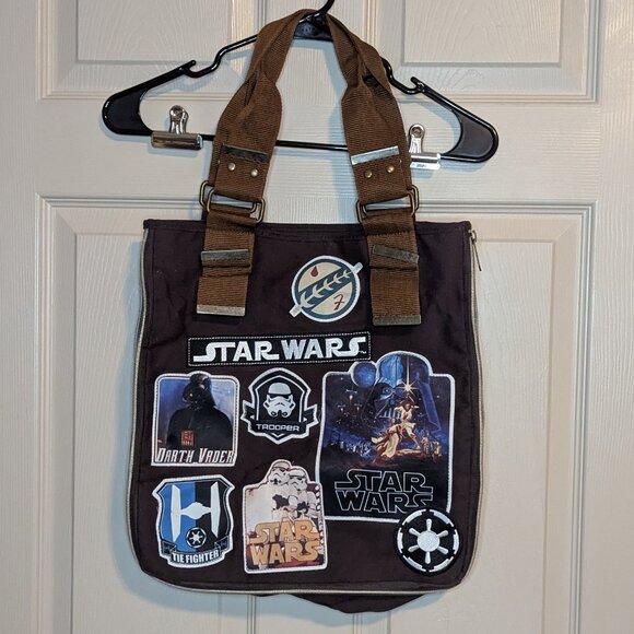 Disneyland Star Wars Brown Tote Bag w/ Patches - Picture 1 of 4